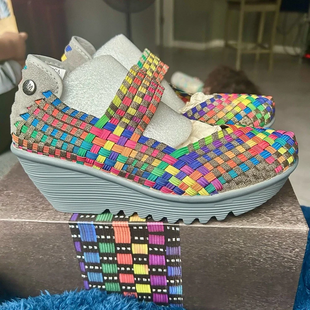 Bernie Mev Lulia Multicolor Woven Comfort Wedge Shoes 37